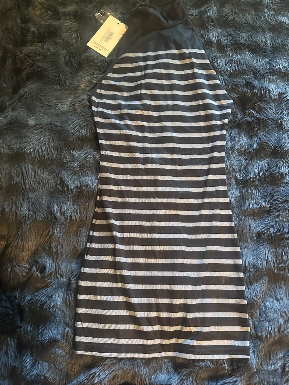 NWT OUTCAST Sky A Mini Dress Black White Striped Mesh Halter XS